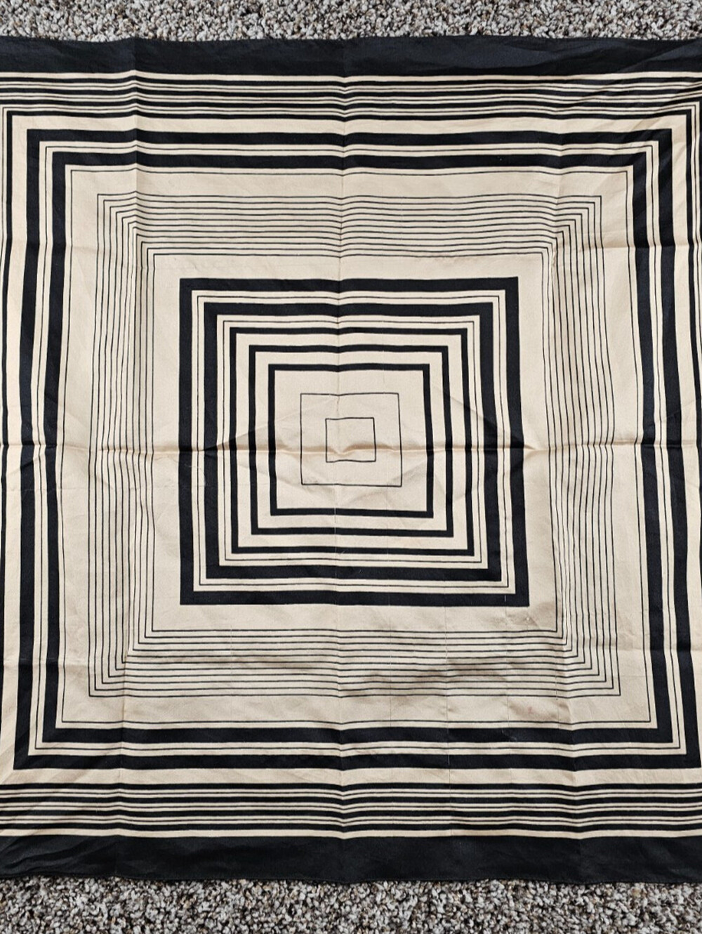 Vintage 1980s Womens 26.5" Square Satin Scarf Black Tan Geometric Print